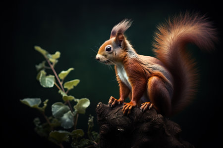 Beautiful squirrel on a dark background. Cute animalの素材