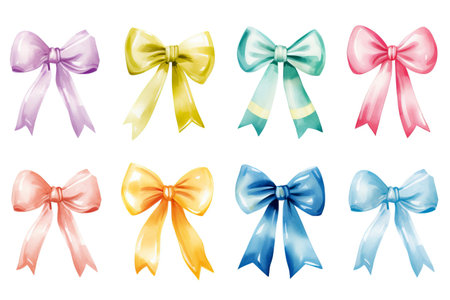 Set of watercolor silk bows isolated on white backgroundの素材