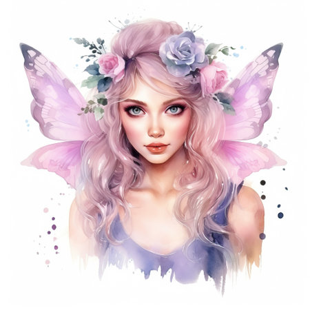 Watercolor fairy girl. Hand painted illustration isolated on white background.の素材