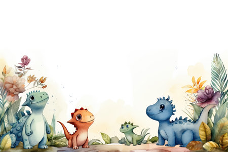 Watercolor children's background with dinosaursの素材