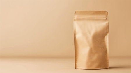 Golden foil bag mockup on beige backgroundの素材