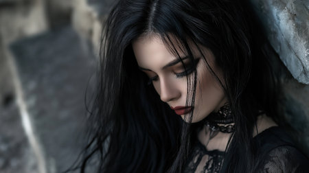 Portrait of a beautiful young woman in a gothic lookの素材
