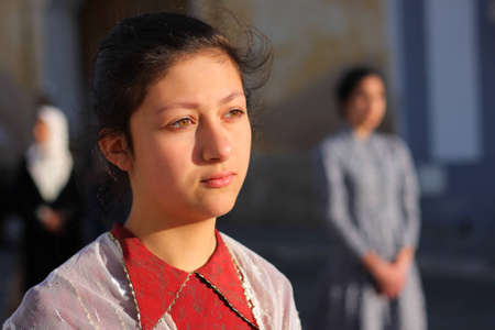 Serpa, Portugal - April 4, 2010: Young women exhibit traditional costumes at yearly parade for city festivities in honor of local patron saint, Our Lady of Guadalupe, on April 4, 2010, in Serpa, Portugal.のeditorial素材