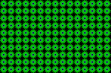 Neon green sun pattern with blue center on a black background