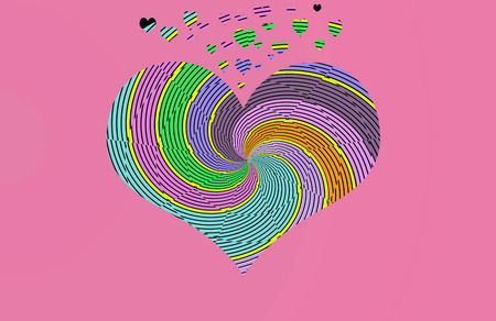 Hearts filled with lines and psychedelic colorsの写真素材