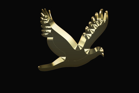 Gold flying bird on a black backgroundの写真素材