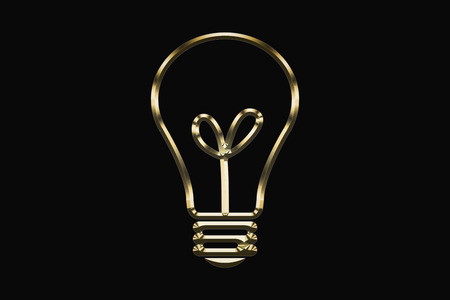Gold lightbulb on a black backgroundの写真素材