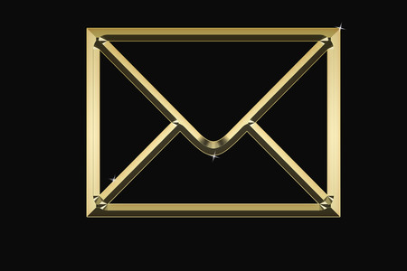 Golden envelope on a black background with sparklesの写真素材