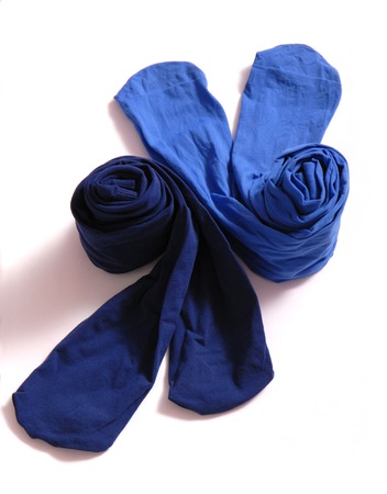 Pair of blue tights are on white 