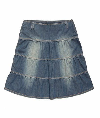 Blue denim skirt  is on white background の写真素材