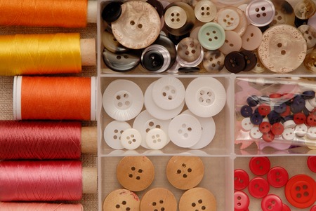 reels of thread and buttonsの写真素材