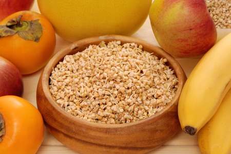 sprouted kernel and fruitsの写真素材