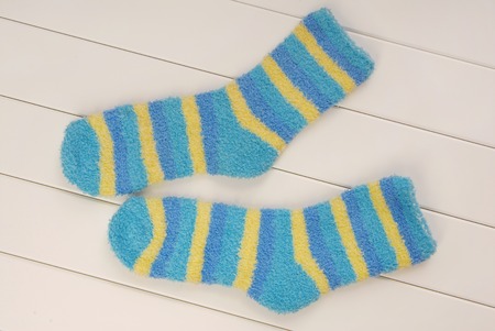 striped socks, blue and yellowの写真素材
