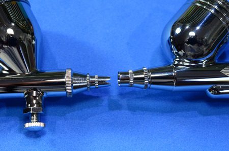 Technical comparison of tip needle airbrushes for delicate use.の写真素材