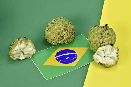 Exotic Brazilian fruit as known as "Fruit of the Earl or Fruta Pinha". Scientific name: Annona squamosa.の写真素材