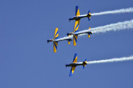 PIRASSUNUNGA, BRAZIL - May 13, 2017 - A-29 Super Tucano formation flight of Brazilian Smoke Squadronのeditorial素材
