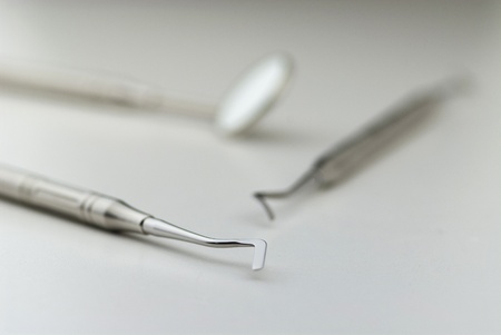 Sets of dental instruments and tools on nutral backgroundの写真素材