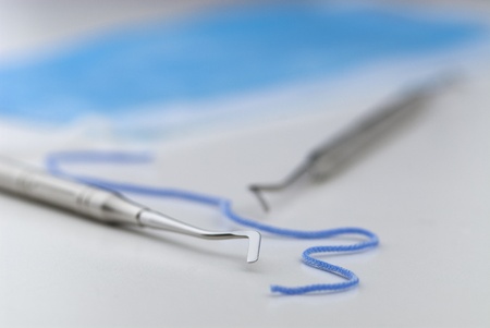 Sets of dental instruments and tools on nutral backgroundの写真素材