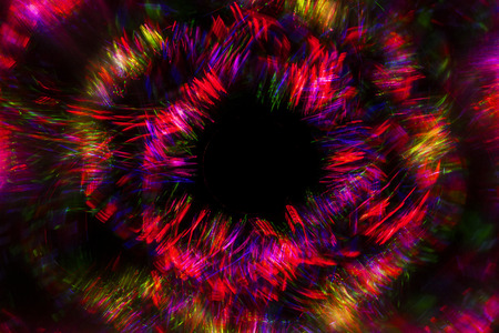 Abstract line from LED light with mirror on the black background.
