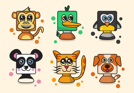 Illustration vector graphic of rectangular animal head. Mascot character hand drawn styleのイラスト素材