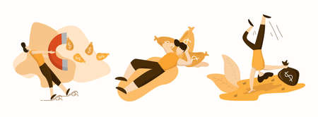 Illustration vector graphic of someone who does various poses related to financial and business concepts. Flat style illustrationのイラスト素材