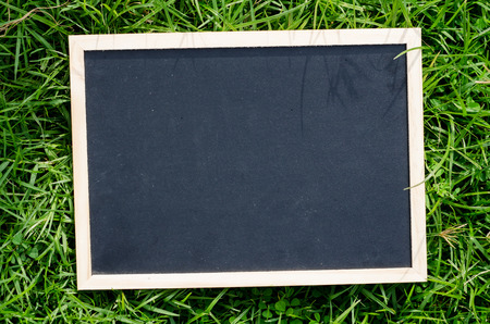 Blank chalk board outside in green grassの写真素材