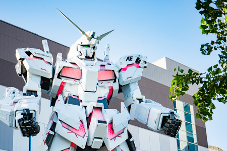 Odaiba,Toky, Japan-Jul 1 2018: Real Scale Unicorn Gundam Robot Model at Diver City Tokyo Plaza Mall in Odaibaのeditorial素材
