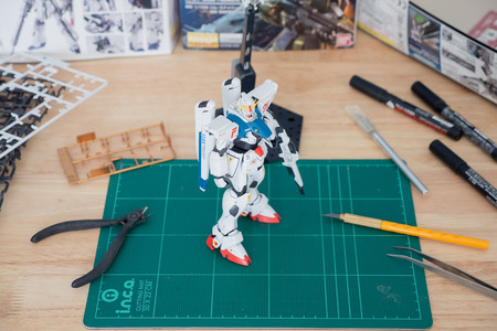 BANGKOK, THAILAND - July 30, 2018 :Plastic model Gundam F91 (Ver 2.0)  Master grade scale 1:100