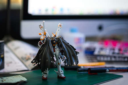 BANGKOK, THAILAND - May  26 , 2020:Plastic model GUNDAM  RG CROSSBONE GUNDAM X1  Real grade scale 1:144のeditorial素材