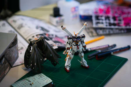 BANGKOK, THAILAND - May  26 , 2020:Plastic model GUNDAM  RG CROSSBONE GUNDAM X1  Real grade scale 1:144のeditorial素材