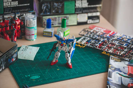 BANGKOK, THAILAND - February  15 , 2021:Plastic model GUNDAM  GP01Fb FULL BURNERN Real grade scale...