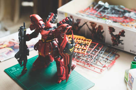 BANGKOK, THAILAND - August 18, 2020: Plastic model of  Sazabi Ver.Ka (MG)  scale 1:100のeditorial素材