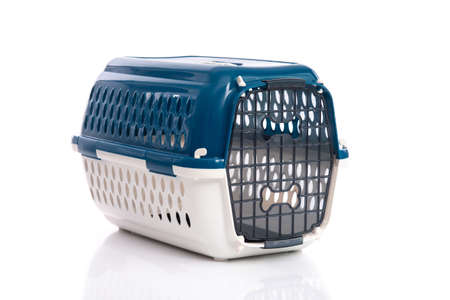 Close up Blue travel box on white background isolatedの写真素材