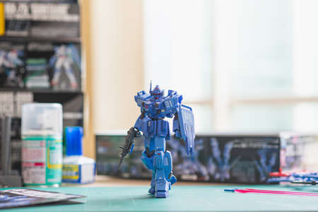 BANGKOK, THAILAND March 13 ,2021 RX-79BD-1 BLUE DESTINY UNIT 1 "EXAM"  Plastic models from animation gundam series scale 1:144のeditorial素材