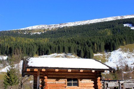 Winter snowy Alps with Sunn and trees in Raurisの写真素材