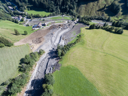Mudslides scar the hillsides of austria following heavy rain. Europeの写真素材