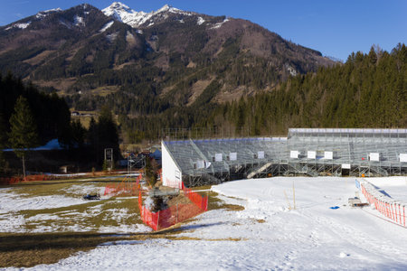 HINTERSTODER,  AUSTRIA - February 22, 2016: Countdown, The Austrian team is working at full speed to complete the world cup slope and the finish area for competitions on 26 to 28 February 2016 Hinterstoder.のeditorial素材