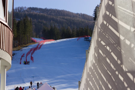 HINTERSTODER,  AUSTRIA - February 22, 2016: Countdown, The Austrian team is working at full speed to complete the world cup slope and the finish area for competitions on 26 to 28 February 2016 Hinterstoder.のeditorial素材