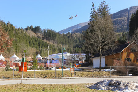 HINTERSTODER,  AUSTRIA - February 22, 2016: Countdown, The Austrian team is working at full speed to complete the world cup slope and the finish area for competitions on 26 to 28 February 2016 Hinterstoder.のeditorial素材