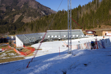 HINTERSTODER,  AUSTRIA - February 22, 2016: Countdown, The Austrian team is working at full speed to complete the world cup slope and the finish area for competitions on 26 to 28 February 2016 Hinterstoder.のeditorial素材