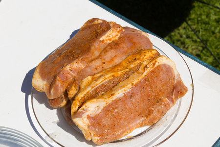 Barbecue Grill Steaks, Grilled meat on the Flamed BBQ.の写真素材
