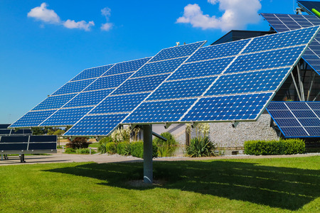 Solar Power plant using renewable solar energy with sun. buzzerの写真素材