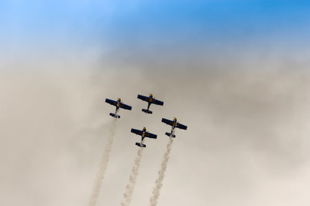 ZELTWEG, AUSTRIA - JULY 02, 2011: Flying Bulls Aerobatics Team, airshow, Zl 50 LX, Airpower,  "Austria, Zeltweg,のeditorial素材