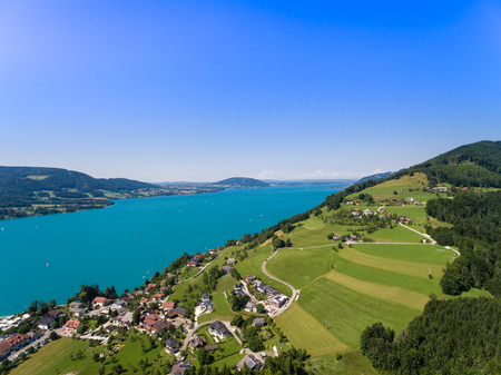 View of Attersee is the largest lake of the Salzkammergut region in the Austrian state of Upper Austriaの写真素材