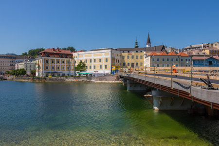 GMUNDEN, AUSTRIA July 21, 2017: Building site of the bridge to Gmunden, across the river Traunのeditorial素材