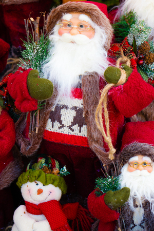 Merry Christmas, Santa Claus in Christmas snow scene and Christmas snowman. Christmas greeting card. Santa Claus Hat and Christmas gifts. Austriaの写真素材
