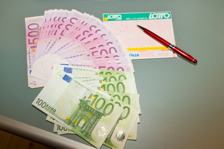Lottery ticket with euro bank note. Austria Lotto. europa.の写真素材