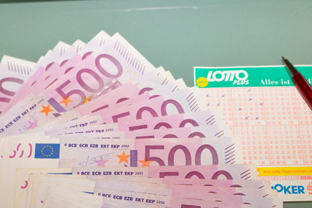 Lottery ticket with euro bank note. Austria Lotto. Europe.の写真素材