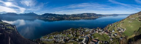 View of Attersee is the largest lake of the Salzkammergut region in the Austrian state of Upper Austriaの写真素材