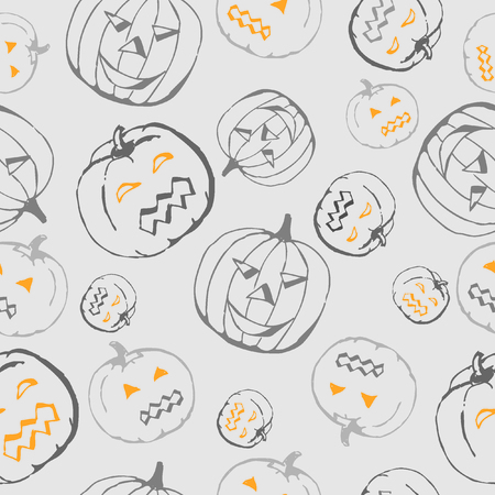 Halloween grey pattern with pumpkinのイラスト素材